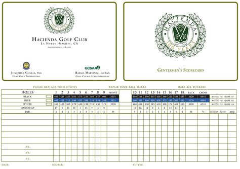 Hacienda Golf Club | Championship Golf Course Scorecard