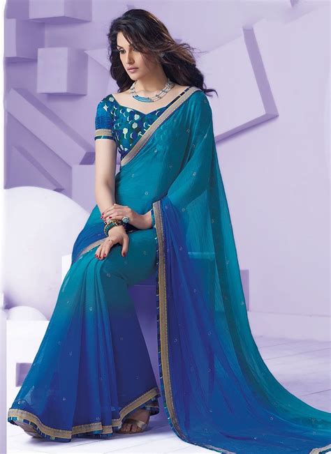 Sunshine Teal Pure Chiffon Saree Chiffon Saree Designer Saree