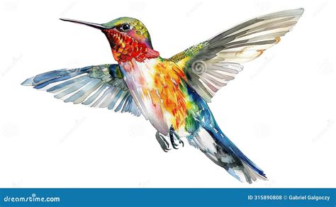 Clipart Of Beautiful Hummingbird Design In Multicolor Watercolor Style