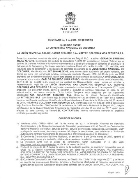 Contrato De La Union Temporal Axa Colpatria Seguros Pedagogia