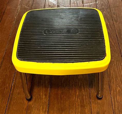 Vtg Mid Century Modern Retro Metal Cosco Step Stool Yellow One Step Chrome Legs Antique Price