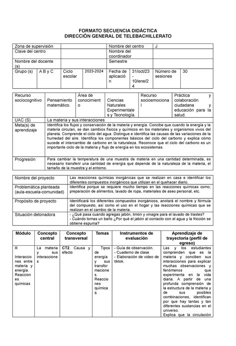 Secuencia didactica FORMATO SECUENCIA DIDÁCTICA DIRECCIÓN GENERAL DE