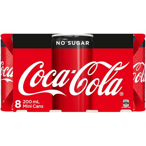 Coca Cola No Sugar Mini Cans 200ml X8 Pack Woolworths