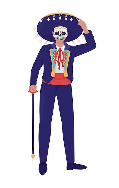 Premium Vector Day Of Dead Costume For Man Semi Flat Color Vector