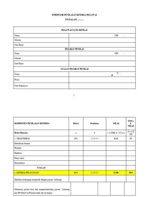 Formulir Penilaian Kinerja Pegawai Pdf