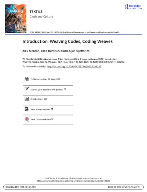 Pdf Introduction Weaving Codes Coding Weaves Ellen Harlizius