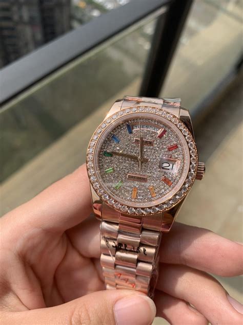 Iced Out Rolex Day Date Rose Gold Super Clone Watches