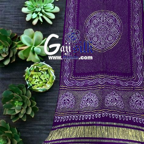 Purple Peacock Bandhani Pure Gaji Silk Dupatta GAJI SILK