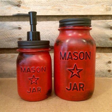 Vintage Red Mason Jar Canisters Rustic Red Canister Set Etsy Red