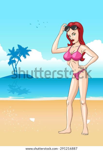 Cartoon Illustration Sexy Girl Bikini Beach Stock Vector Royalty Free Shutterstock