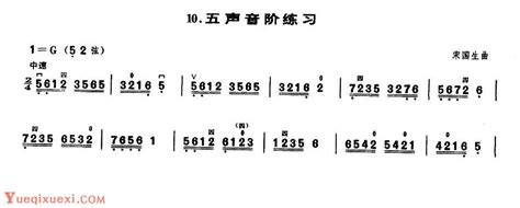 业余二胡考级三级练习曲《五声音阶练习》宋国生曲 二胡曲谱 乐器学习网