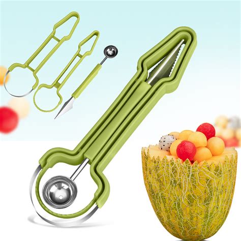 Yanerim 3 In 1 Fruit Ball Scooper Melon Baller Scoop Pulp Separator