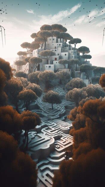 Premium AI Image | A maze in the forest with a tree on the top