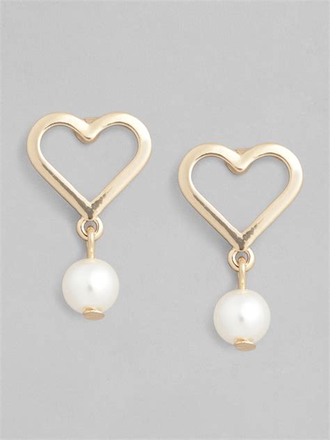 Buy Accessorize Gold Toned White Heart Shaped Drop Earrings