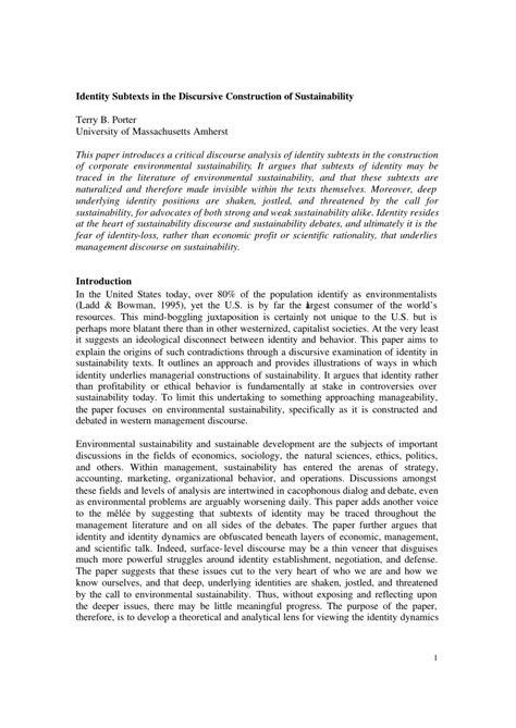 Pdf Identity Subtexts In The Discursive Construction Of Sustainability