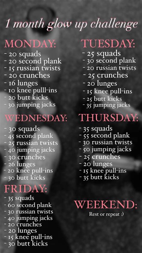 1 Month Glow Up Challenge Workout For Flat Stomach Month Workout