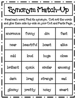 Synonym Match Up Teaching Resources TPT