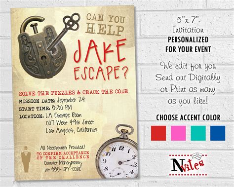 Escape Room Party Invitation Spy Or Mystery Theme Birthday Party Printable Clue Invite With