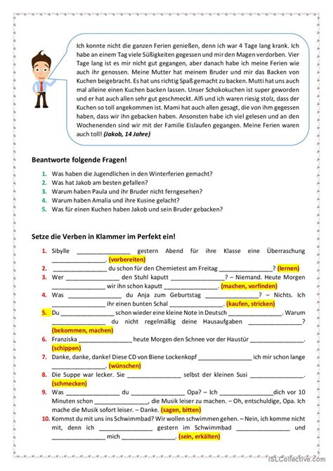 Perfekt Übung allgemein Deutsch DAF Arbeitsblätter pdf doc