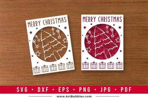 Merry Christmas Card Papercut Template Svg