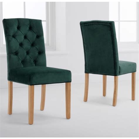 Clarisse Green Velvet Dining Chairs With Oak Legs In A Pair FiF