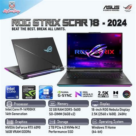 Jual Asus Rog Strix Scar 18 G834jyr I9 14900hx 32gb 2tb Rtx 4090 16gb