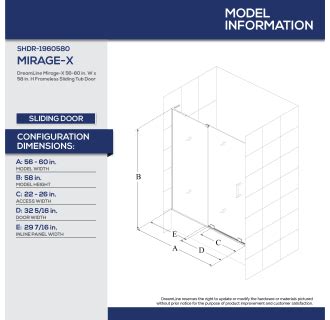 DreamLine SHDR1960580GL04 Mirage X 56 60 W X 58 H Build