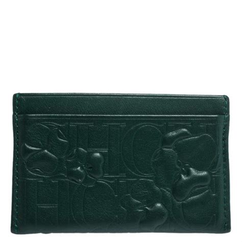 Carolina Herrera Green Embossed Leather Card Holder Carolina Herrera