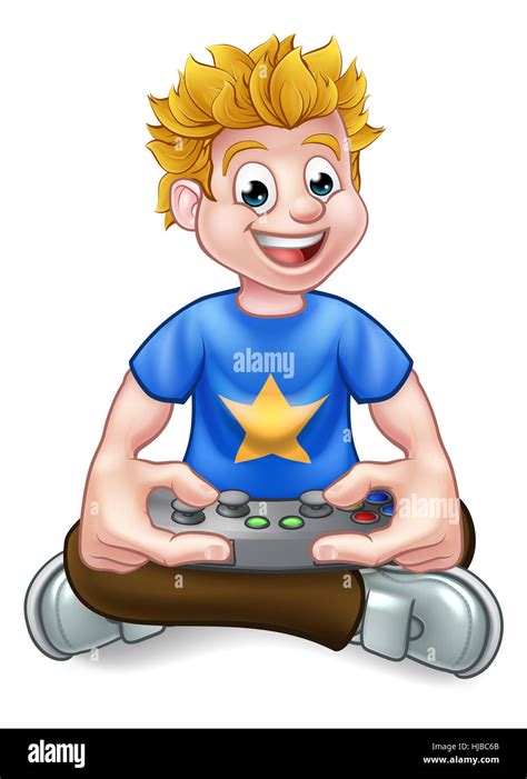 A Cartoon Gamer Having Fun Playing Video Games Stock Photo Alamy