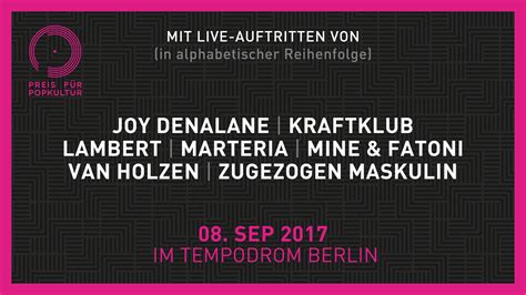 Preis für Popkultur News Das Line up ist final Zugezogen Maskulin