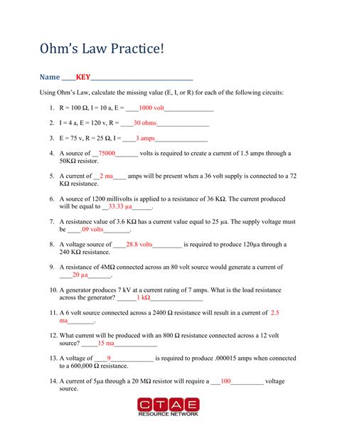 30 Ohm S Law Practice Worksheet Worksheets Decoomo