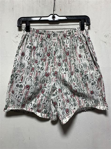 S Peacock Feather Print Elastic Waistband Cotton Shorts Boardwalk