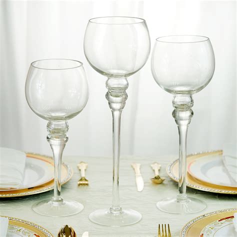 Efavormart 16 14 12 Set Of 3 Clear Candle Holders Long Hurricane Votive Stem Globe Glass