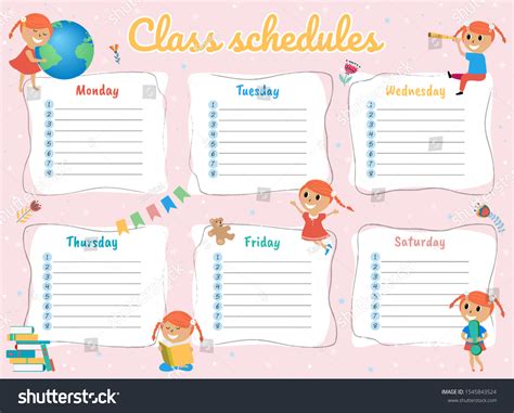 School Schedule Template Timetable Pupils Cute Stock Vector (Royalty ...