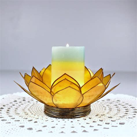 Vintage Lotus Flower Candle Holder Capiz Shell Natural And Golden Lining Tea Light Holder