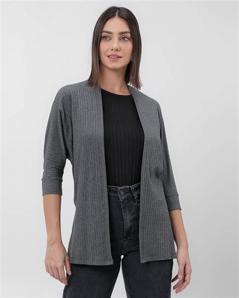 Riachuelo Cardigan Feminino Aberto Canelado Cinza Ak By Riachuelo