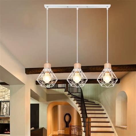 Idegu E Lustre Suspension En Cage Blanc Lampe Plafonnier Industrielle