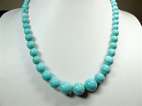 Blue Turquoise Necklace Graduated Necklace Beaded Necklace