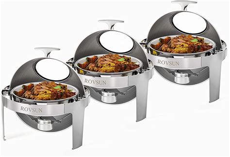 Rovsun Pack Quart Stainless Steel Chafing Dishes Round Buffet