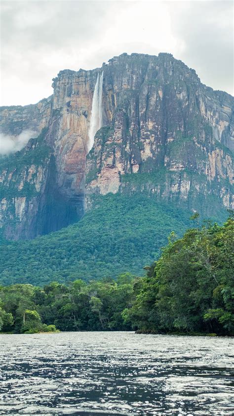 View Of Angel Falls From Carrao River Canaima National Park Venezuela