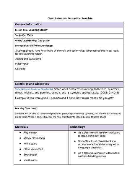 Task D Passed Simple Direct Instruction Lesson Plan Template