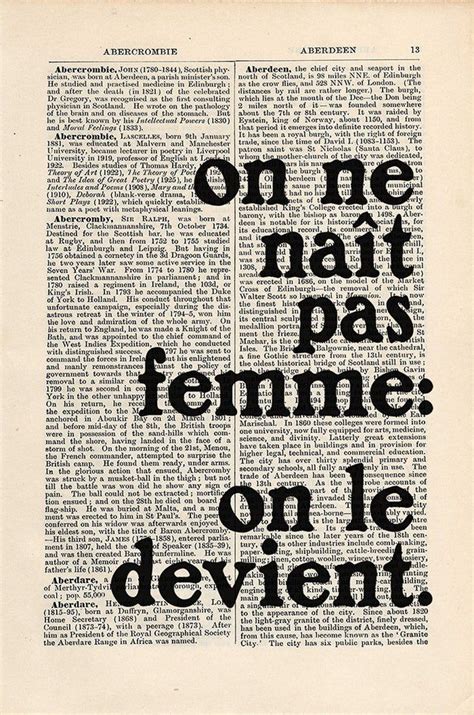 Simone De Beauvoir Quote Print on an Antique Page on Ne Naît Pas Femme