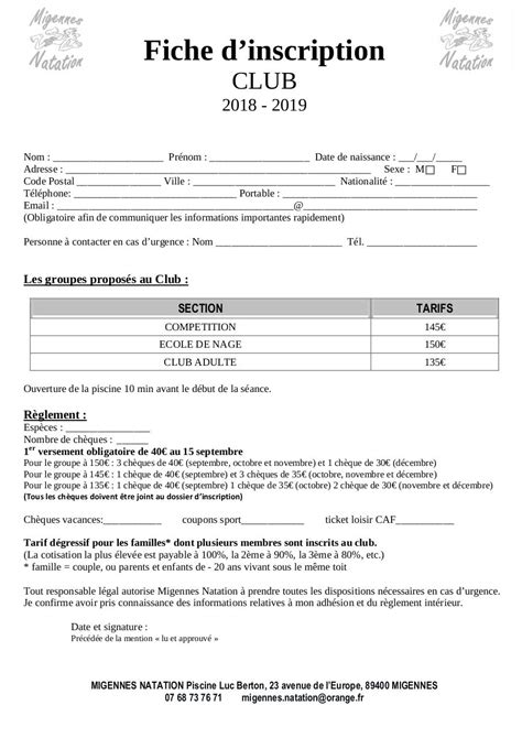 Fiche Inscription Club Par Corgeron Fichier Pdf