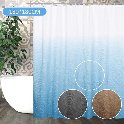 Rzvnmko Bathroom Blue Shower Curtain Set Ombre With 12 Hooks Modern