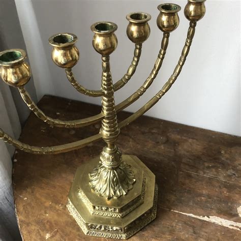 Extra Large Solid Heavy Brass Menorah Vintage Pedestal Stunning