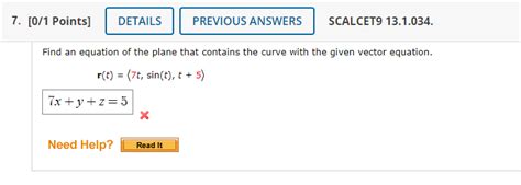 Solved Find An Equation Of The Plane That Contains The Curve Chegg