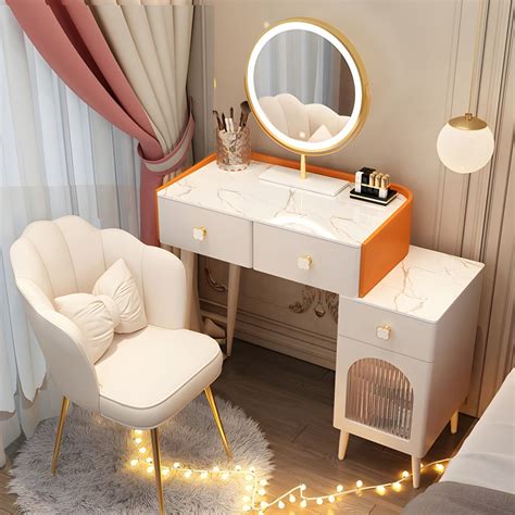 Solid Wood Makeup Vanity Desk Lighted Mirror Makeup Vanity Set With