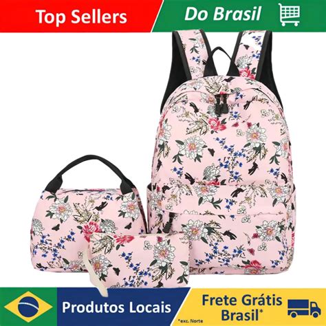 Bolsa escolar feminina 3kit mochila impressão enviar cor aleatória