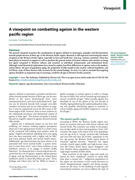 Pdf A Viewpoint On Combatting Ageism In The Western Pacific Region