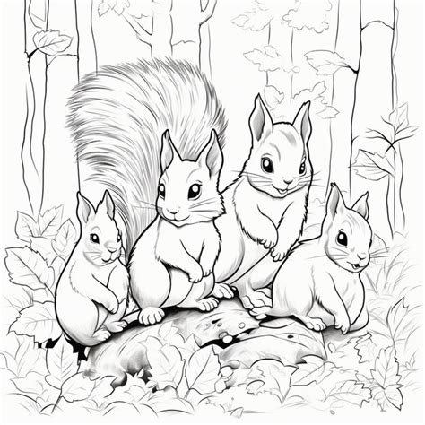 Premium Photo A Drawing Of Three Squirrels Sitting On A Log In The